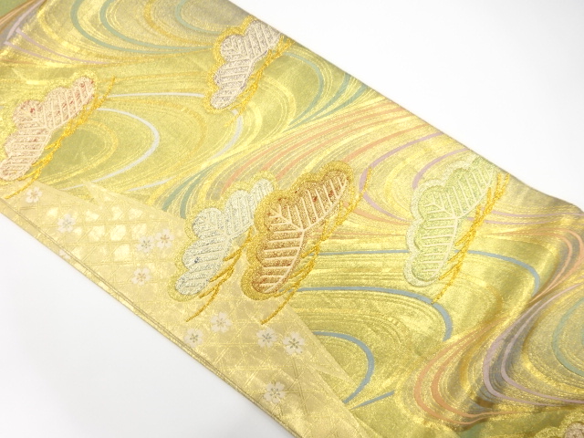 流水に笠松・桜模様織り出し　振袖用袋帯